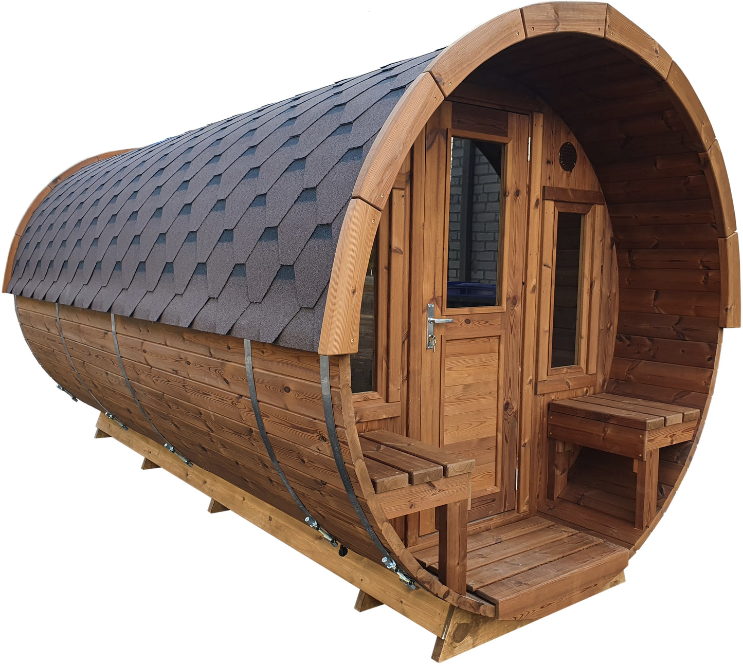 Premium Fasssauna mit Vorraum & Terrasse - TubSauna Deluxe 450