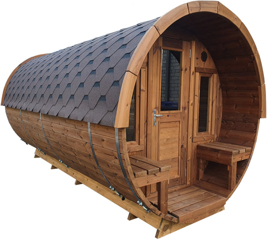 Premium Fasssauna mit Vorraum & Terrasse - TubSauna Deluxe 450