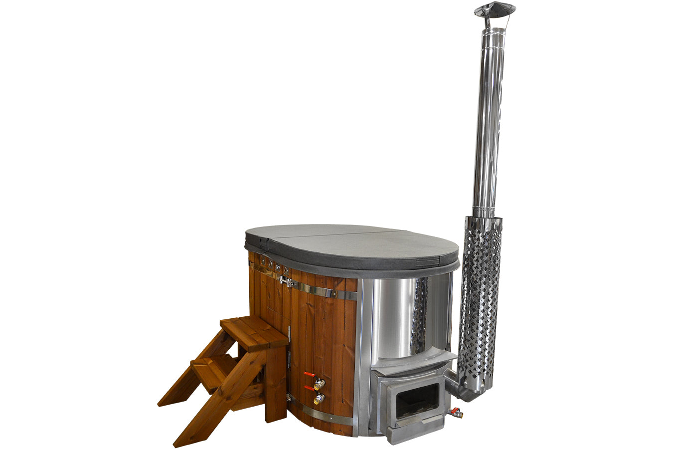 Wellness 2 DELUXE – Ovales Premium Hot Tub & Badefass mit integriertem Holzofen & Whirlpool