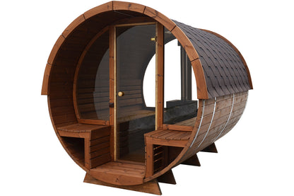 Premium Fasssauna mit Vorraum & Terrasse - TubSauna Deluxe 450