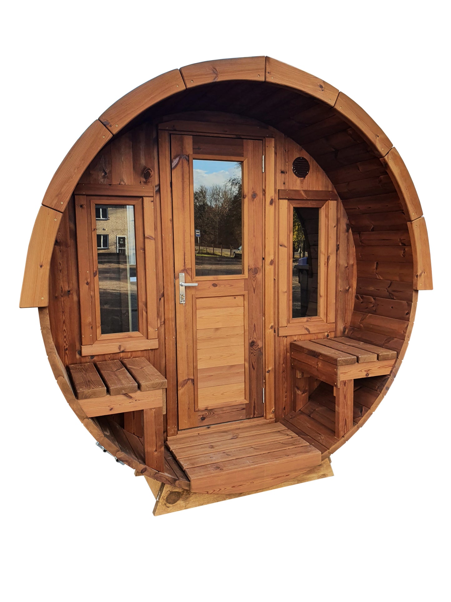 Premium Fasssauna mit Vorraum & Terrasse - TubSauna Deluxe 450