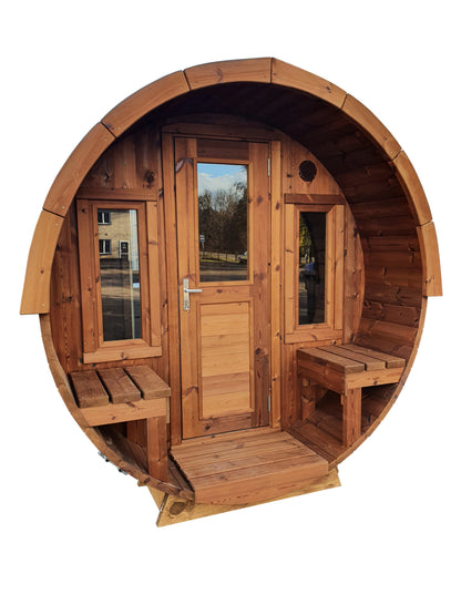 Premium Fasssauna mit Vorraum & Terrasse - TubSauna Deluxe 450