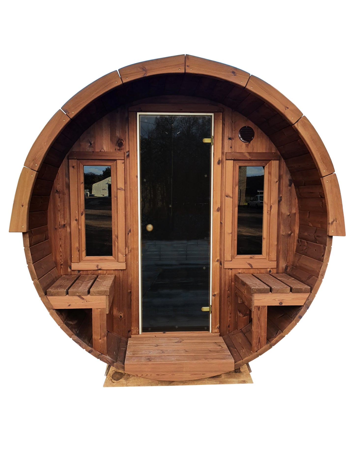 Premium Fasssauna mit Vorraum & Terrasse - TubSauna Deluxe 450